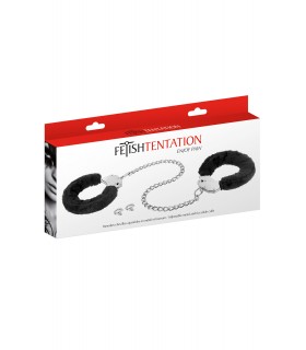 BLACK PLUSH HANDCUFFS WITH LONG CHAIN