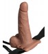 6" HOLLOW RECHARGEABLE STRAP-ON WITH BALLS TAN