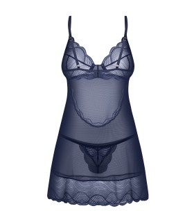 NIGHTLY BLUE CHEMISE & THONG  M/L