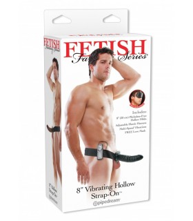 8" VIBRATING HOLLOW STRAP-ON  BLACK